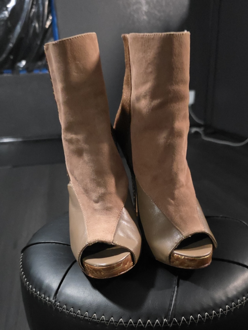 Charles David Two-Tone Brown Peep-Toe Mid-Calf Boots